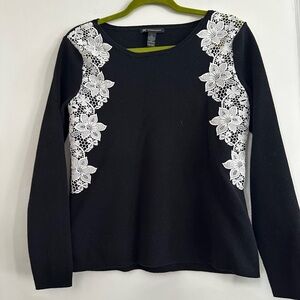 Inc International Concepts Black Lace Crochet-shoulder Trim Sweater. Large.